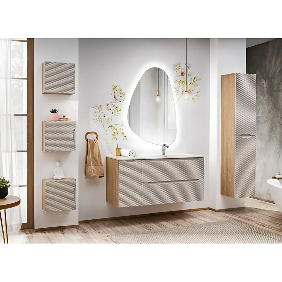 Meublorama Meuble sous vasque YOKA Beige et chene clair 90 cm