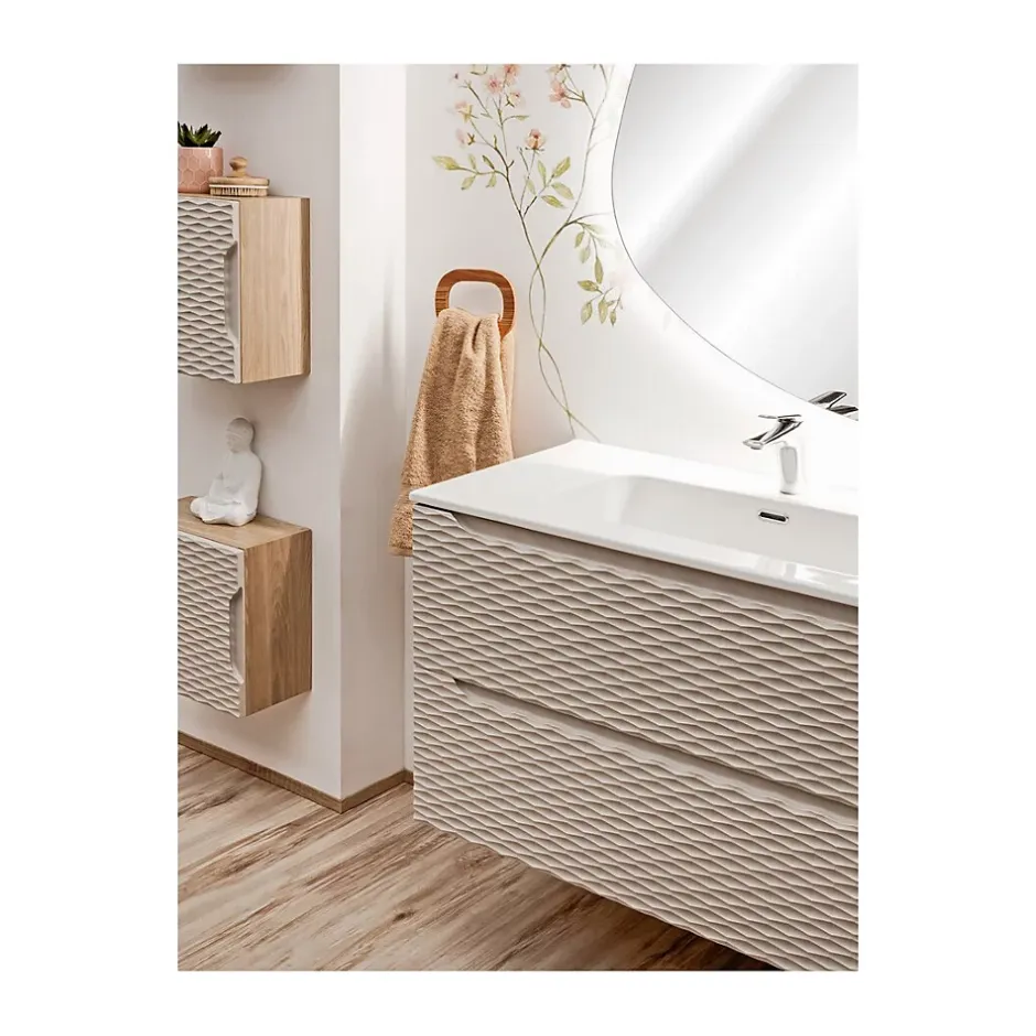 Meublorama Meuble sous vasque YOKA Beige et chene clair 90 cm