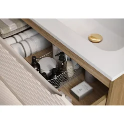 Meublorama Meuble sous vasque YOKA Beige et chene clair 90 cm