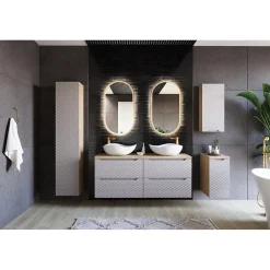 Meublorama Meuble sous vasque YOKA Beige et chene clair 70 cm* Meuble Sous-Vasque