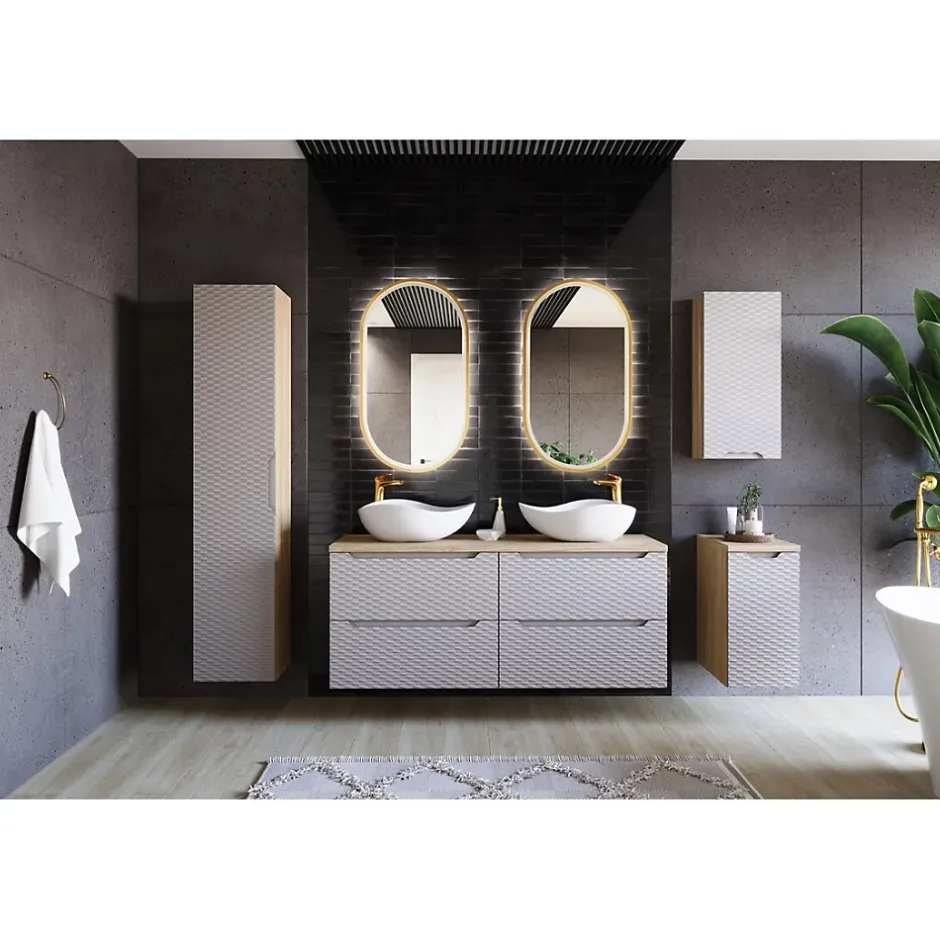 Meublorama Meuble sous vasque YOKA Beige et chene clair 70 cm* Meuble Sous-Vasque