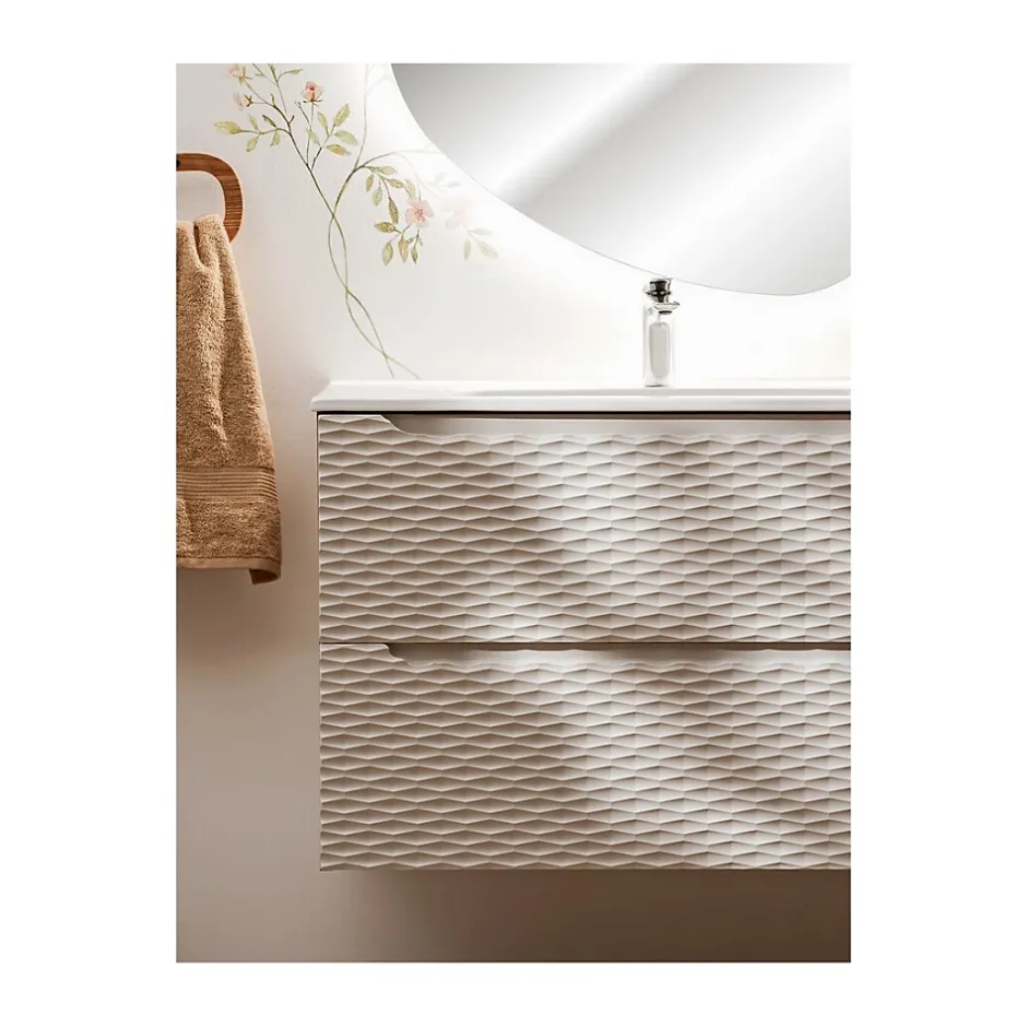 Meublorama Meuble sous vasque YOKA Beige et chene clair 70 cm* Meuble Sous-Vasque