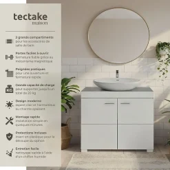 Tectake Meuble sous-lavabo 2 compartiments avec 2 portes battantes blanc