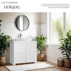 Tectake Meuble sous-lavabo 2 compartiments avec 2 portes battantes blanc