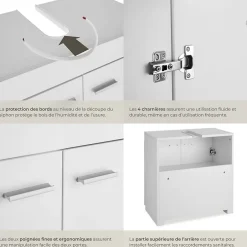 Tectake Meuble sous-lavabo 2 compartiments avec 2 portes battantes blanc