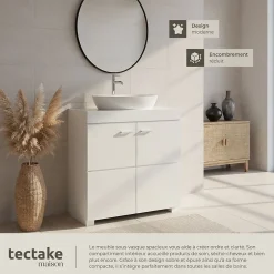 Tectake Meuble sous-lavabo 2 compartiments avec 2 portes battantes blanc