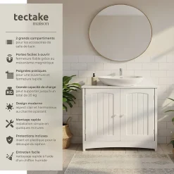 Tectake Meuble sous-lavabo 2 compartiments capacité de charge 35 kg
