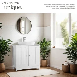 Tectake Meuble sous-lavabo 2 compartiments capacité de charge 35 kg