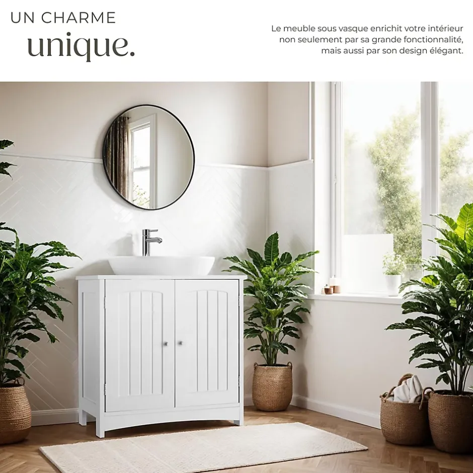 Tectake Meuble sous-lavabo 2 compartiments capacité de charge 35 kg
