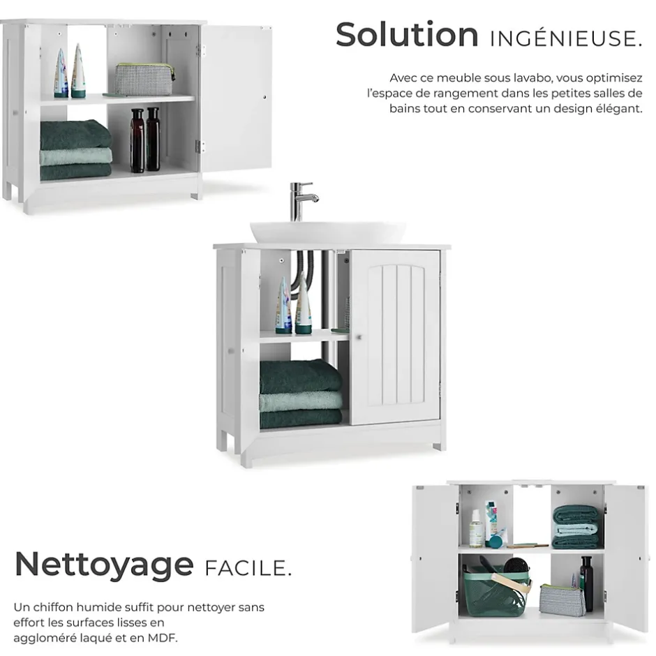 Tectake Meuble sous-lavabo 2 compartiments capacité de charge 35 kg