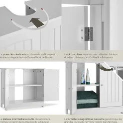 Tectake Meuble sous-lavabo 2 compartiments capacité de charge 35 kg