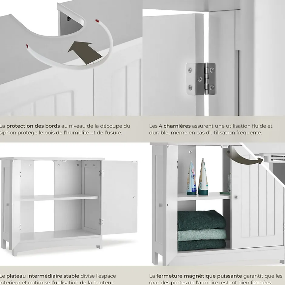 Tectake Meuble sous-lavabo 2 compartiments capacité de charge 35 kg