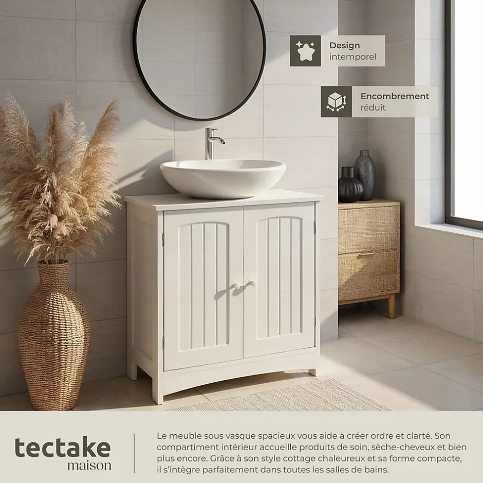 Tectake Meuble sous-lavabo 2 compartiments capacité de charge 35 kg