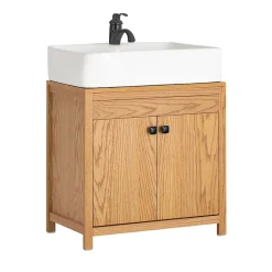 Sobuy Meuble Sous-Lavabo, Meuble Sous-Vasque à 2 étages réglable et 2 Portes, BZR98-N,* Meuble Sous Lavabo