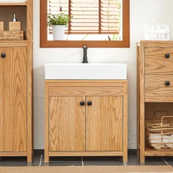 Sobuy Meuble Sous-Lavabo, Meuble Sous-Vasque à 2 étages réglable et 2 Portes, BZR98-N,* Meuble Sous Lavabo