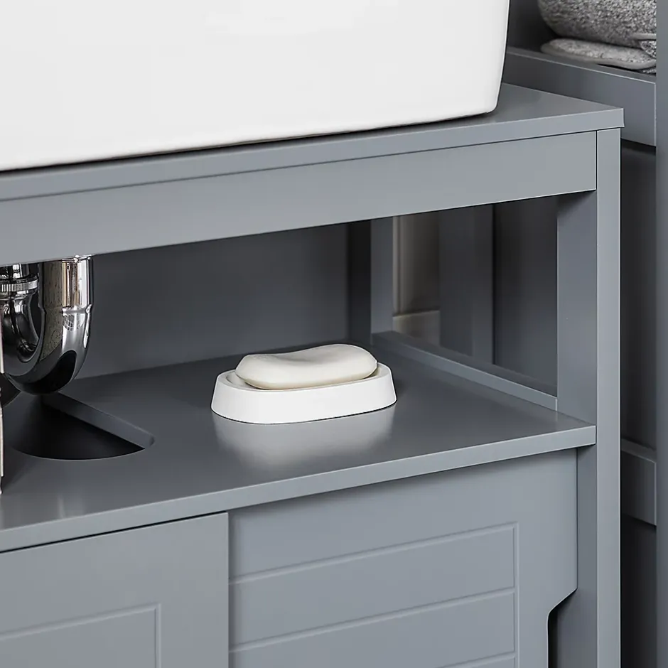 Sobuy Meuble sous-Lavabo Meuble de Salle de Bain Vasque 2 Portes coulissantes, FRG128-SG,* Meuble Sous Lavabo