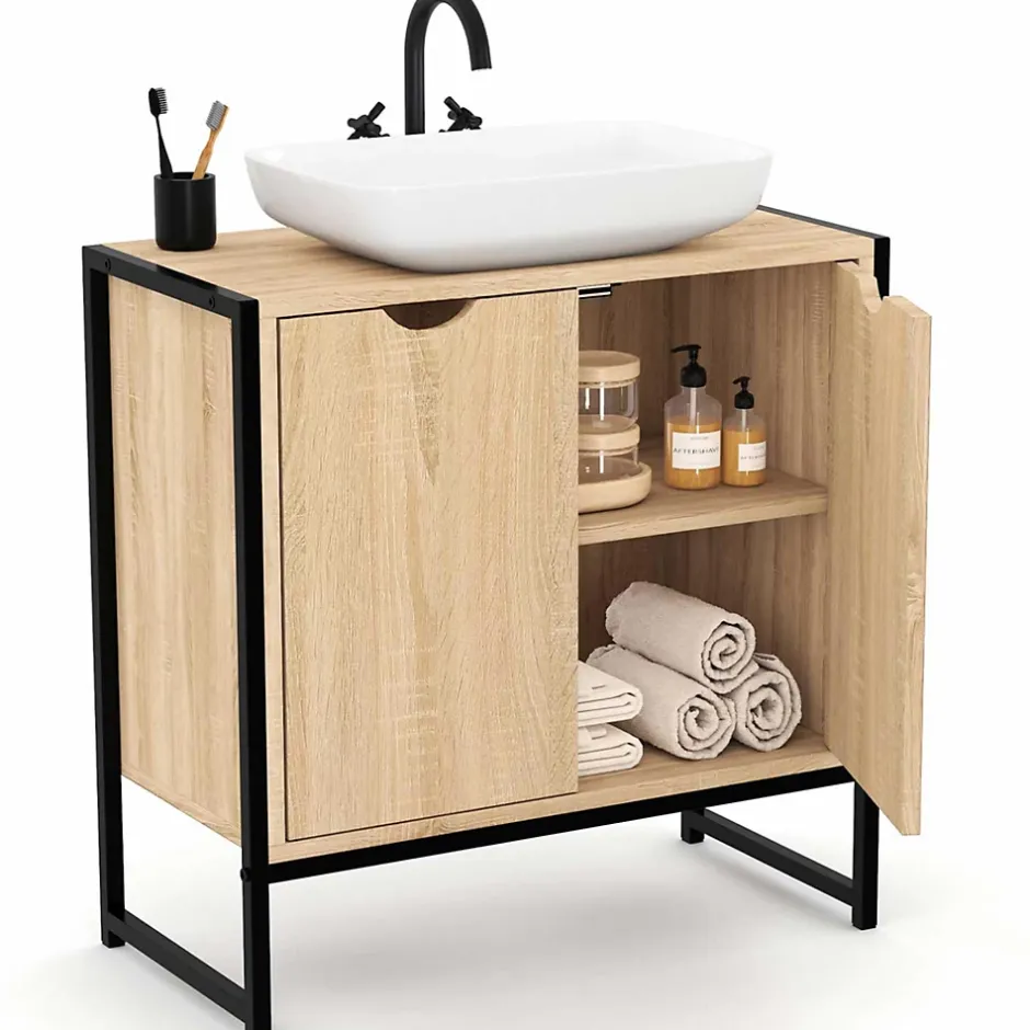 IDMarket Meuble sous-lavabo salle de bain DETROIT design industriel