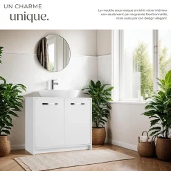 Tectake Meuble sous-lavabo spacieux avec capacité de charge de 20 kg blanc* Lave-Mains