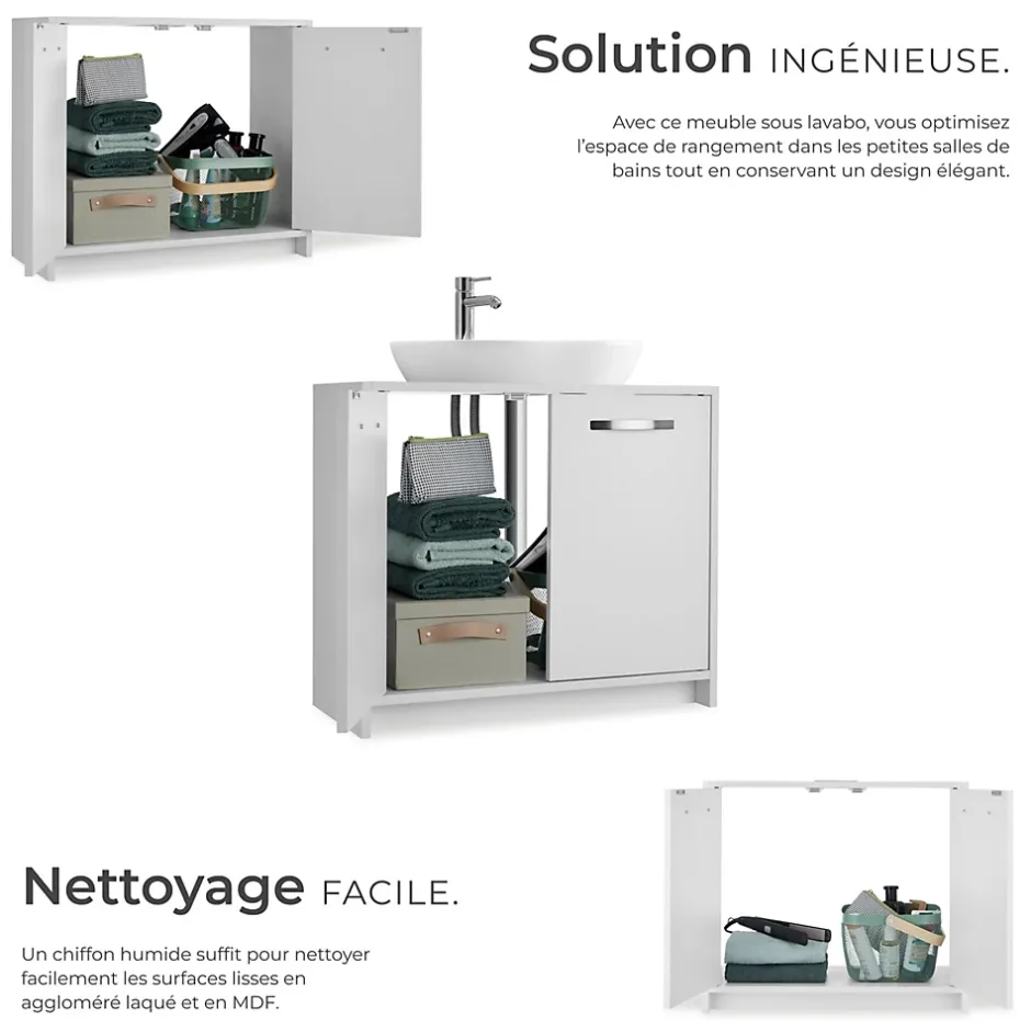 Tectake Meuble sous-lavabo spacieux avec capacité de charge de 20 kg blanc* Lave-Mains