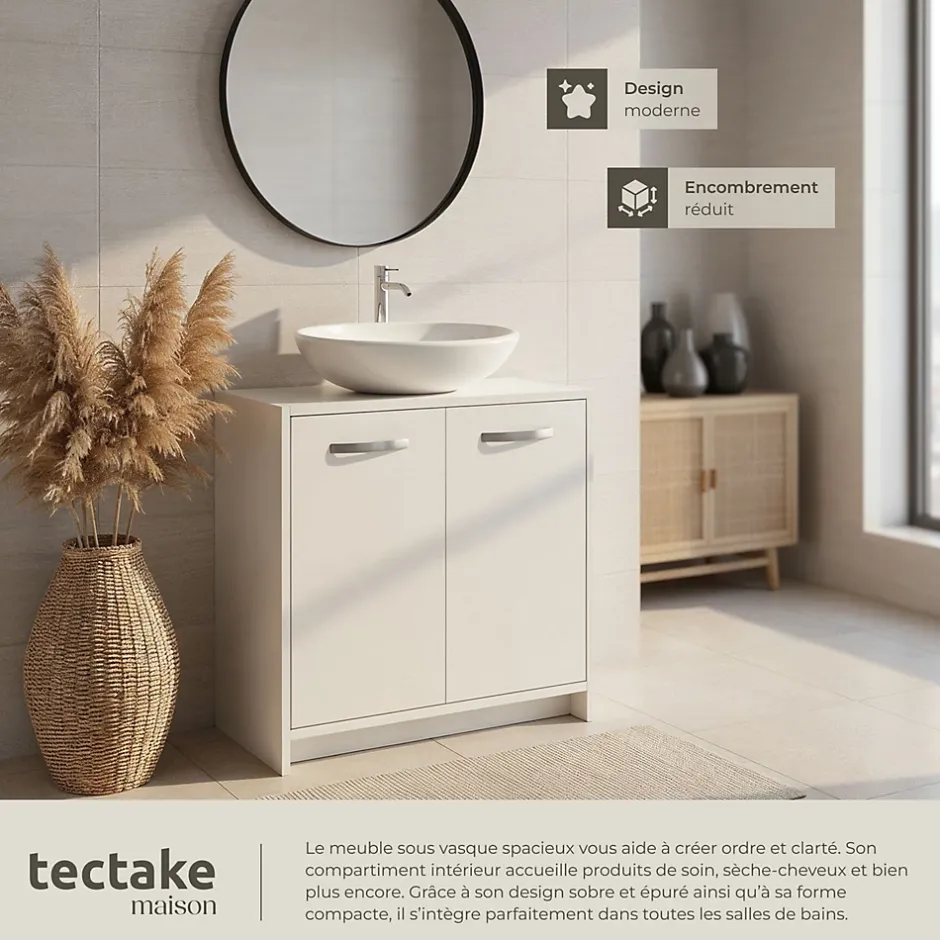 Tectake Meuble sous-lavabo spacieux avec capacité de charge de 20 kg blanc* Lave-Mains