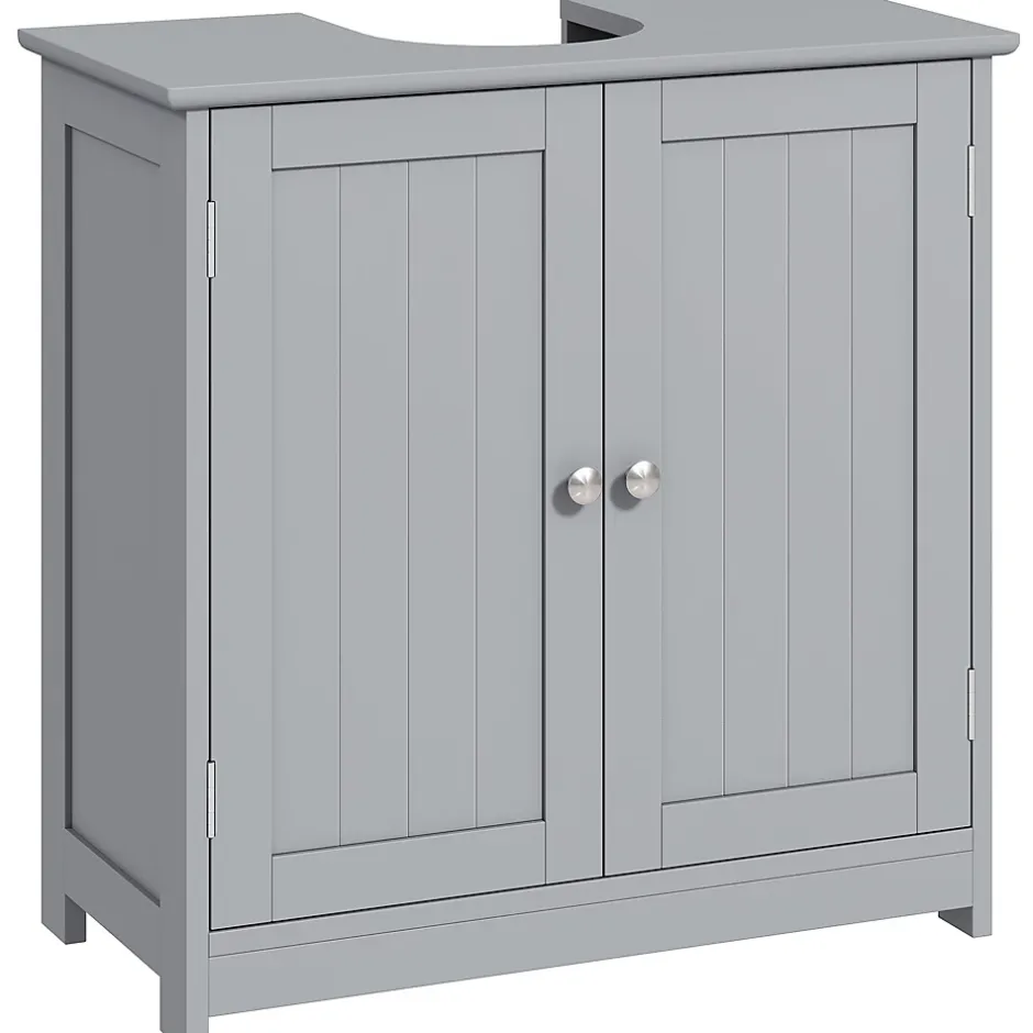 kleankin Meuble sous-vasque - 2 portes rainurées avec étagère réglable - poignées métal chromé - dim. 60L x 30l x 60H cm - MDF