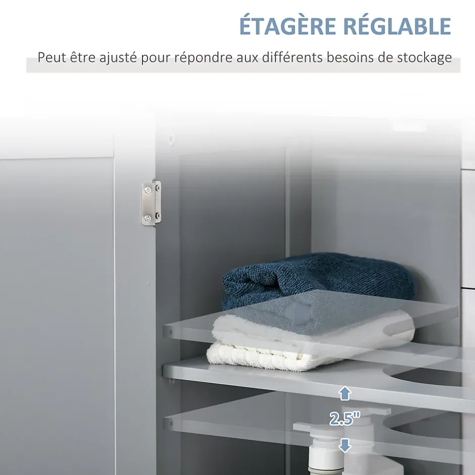 kleankin Meuble sous-vasque - 2 portes rainurées avec étagère réglable - poignées métal chromé - dim. 60L x 30l x 60H cm - MDF