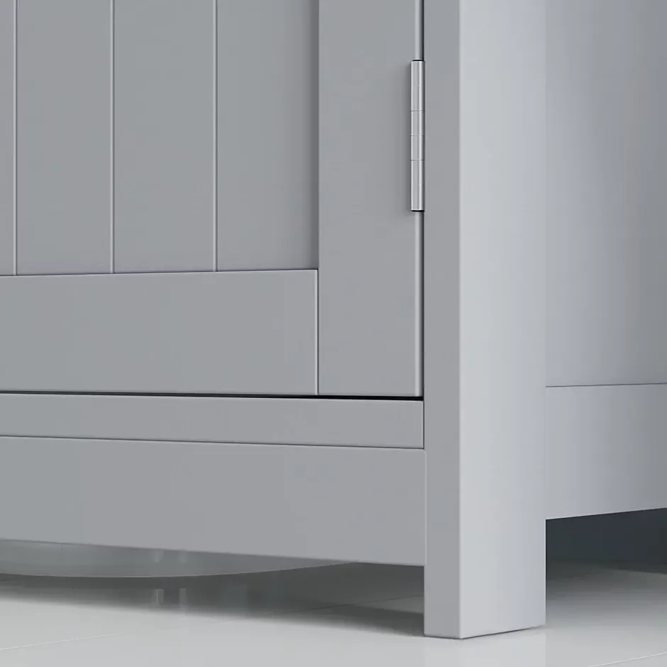 kleankin Meuble sous-vasque - 2 portes rainurées avec étagère réglable - poignées métal chromé - dim. 60L x 30l x 60H cm - MDF