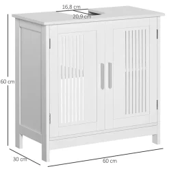 kleankin Meuble sous-vasque - 2 portes rainurées avec étagère réglable - poignées alliage aluminium - dim. 60L x 30l x 60H cm - MDF blanc