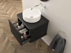 Baden Meuble sous-vasque à suspendre l.61 cm avec plan de toilette et vasque à poser, noir mat, Idra* Meuble Buanderie