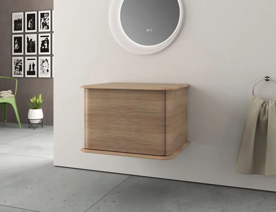 Baden Meuble sous-vasque à suspendre l.61 cm avec plan de toilette, effet chêne tabac, Idra* Meuble Buanderie