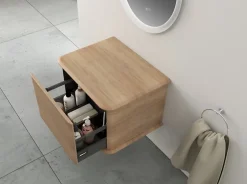 Baden Meuble sous-vasque à suspendre l.61 cm avec plan de toilette, effet chêne tabac, Idra* Meuble Buanderie