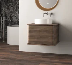 Baden Meuble sous-vasque à suspendre l.61 cm avec plan de toilette et vasque à poser, effet noyer, Idra* Meuble Buanderie