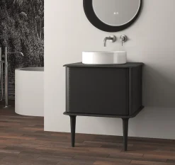 Baden Meuble sous-vasque à suspendre l.61 cm avec plan de toilette, vasque à poser et pieds, noir mat, Idra