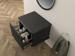 Baden Meuble sous-vasque à suspendre l.61 cm avec plan de toilette, noir mat, Idra* Meuble Buanderie