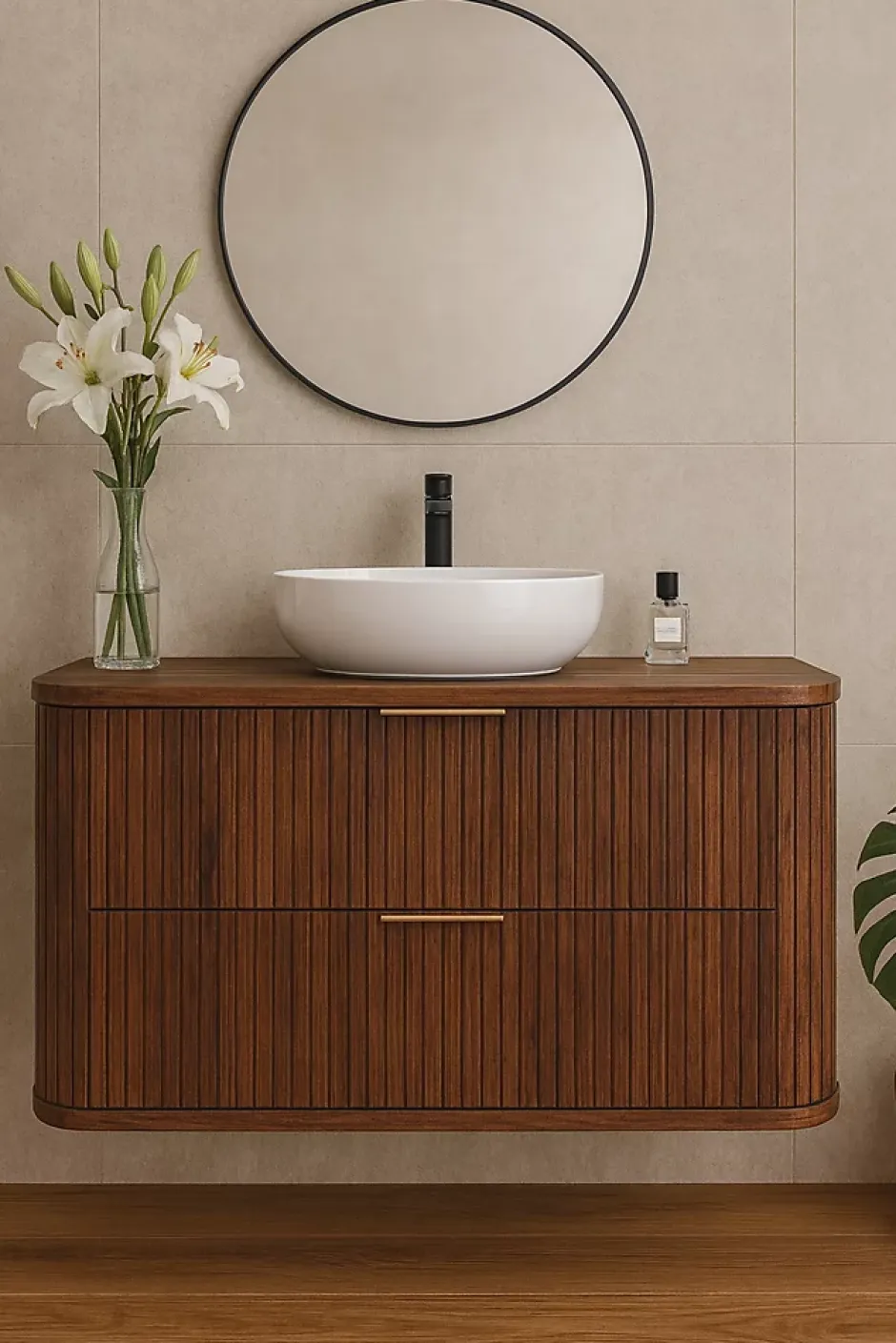 Furnidea Meuble sous-vasque à suspendre GLAMOUR coloris noyer foncé 100 cm
