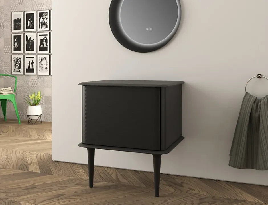 Baden Meuble sous-vasque à suspendre l.61 cm avec plan de toilette et pieds H.29 cm, noir mat, Idra