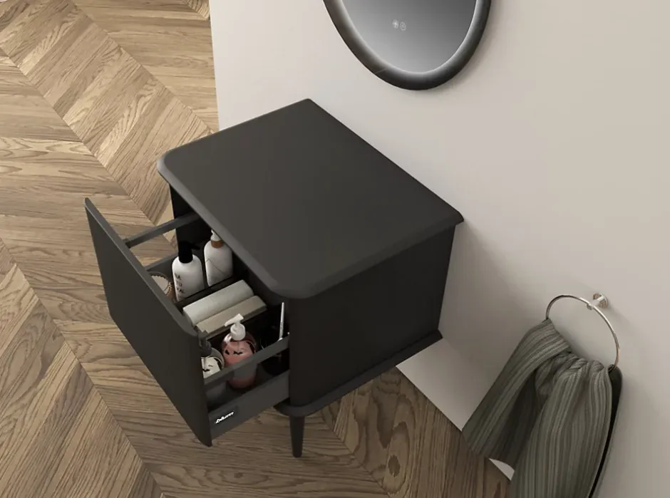 Baden Meuble sous-vasque à suspendre l.61 cm avec plan de toilette et pieds H.29 cm, noir mat, Idra