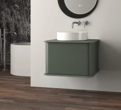 Baden Meuble sous-vasque à suspendre l.61 cm avec plan de toilette et vasque à poser, vert mat, Idra