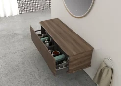 Baden Meuble sous-vasque à suspendre l.141 cm avec plan de toilette, effet noyer, Idra