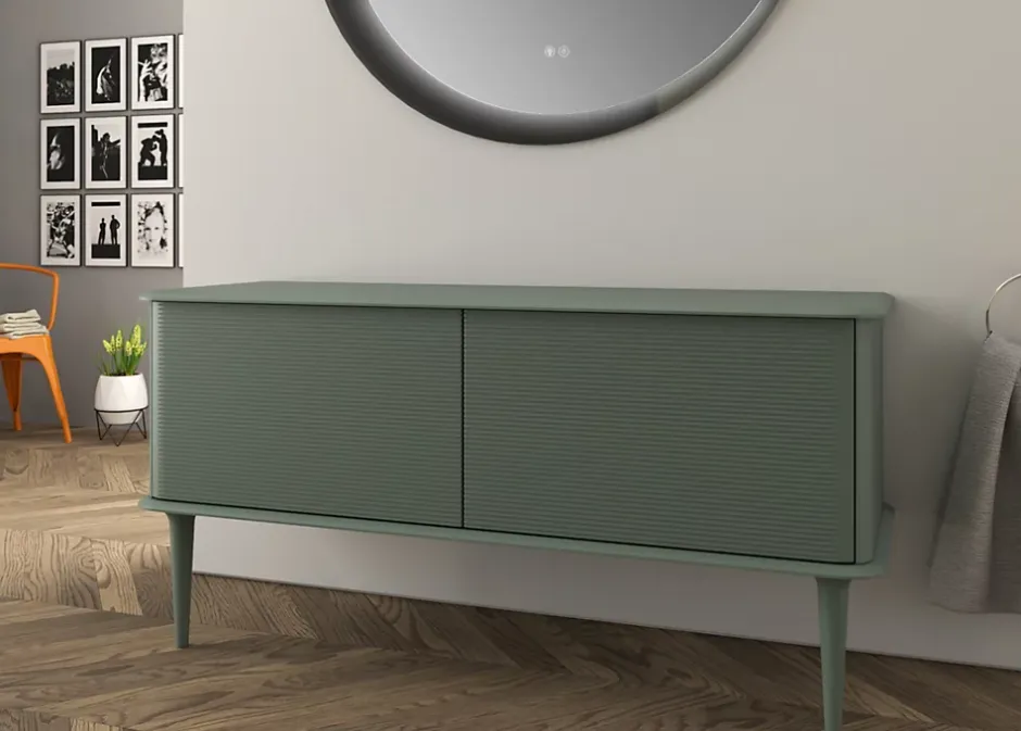 Baden Meuble sous-vasque à suspendre l.141 cm avec plan de toilette et pieds H.29 cm, vert mat, Idra