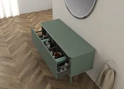 Baden Meuble sous-vasque à suspendre l.141 cm avec plan de toilette et pieds H.29 cm, vert mat, Idra