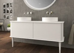 Baden Meuble sous-vasque à suspendre l.141 cm avec plan de toilette, 2 vasques à poser et pieds H.29 cm, blanc mat, Idra* Meuble Buanderie