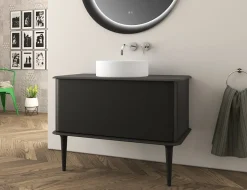 Baden Meuble sous-vasque à suspendre l.95 cm avec plan de toilette, vasque à poser et pieds H.29 cm, noir mat, Idra* Meuble Buanderie