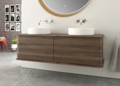 Baden Meuble sous-vasque à suspendre l.141 cm avec plan de toilette et 2 vasques à poser, effet noyer, Idra* Meuble Buanderie