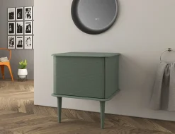 Baden Meuble sous-vasque à suspendre l.61 cm avec plan de toilette et pieds H.29 cm, vert mat, Idra