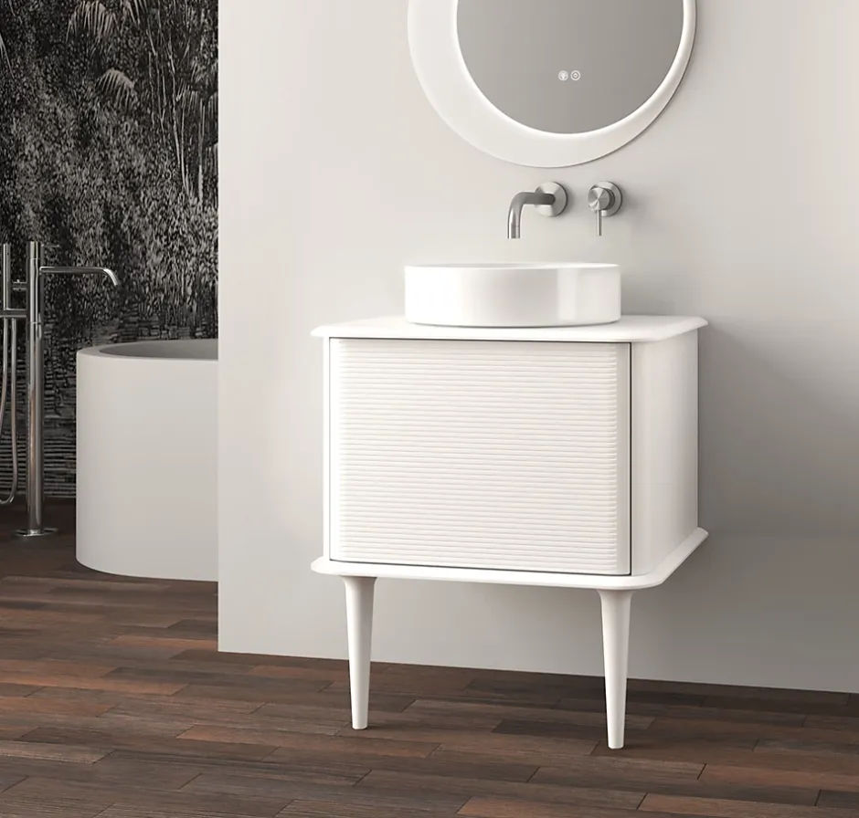 Baden Meuble sous-vasque à suspendre l.61 cm avec plan de toilette, vasque à poser et pieds H.29 cm, blanc mat, Idra