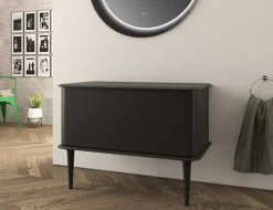 Baden Meuble sous-vasque à suspendre l.95 cm avec plan de toilette et pieds H.29 cm, noir mat, Idra* Meuble Buanderie