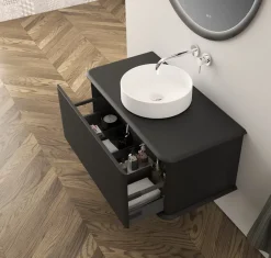 Baden Meuble sous-vasque à suspendre l.95 cm avec plan de toilette et vasque à poser, noir mat, Idra* Meuble Buanderie