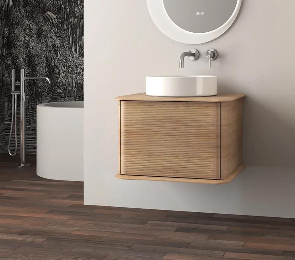 Baden Meuble sous-vasque à suspendre l.61 cm avec plan de toilette et vasque à poser, effet chêne tabac, Idra