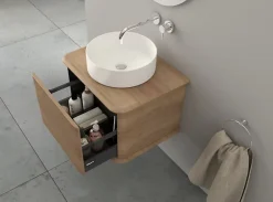 Baden Meuble sous-vasque à suspendre l.61 cm avec plan de toilette et vasque à poser, effet chêne tabac, Idra
